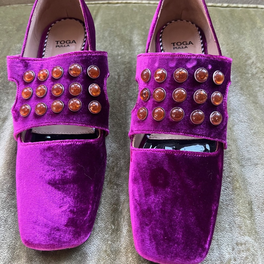 Toga Pulla Velvet Embellished Loafers, Size 41, Purple - Picture 6 of 15